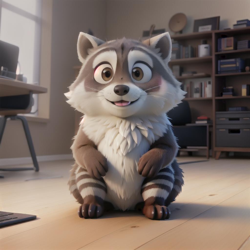  raccoon sitting in gaming chair front a computer on desktop, ((semi anthropomorphic)),(full body), tail, belly, sitting, fat, (chubby), (((white background))), solo, desktop, gaming chair, side view,  [[[clothes]]] hyperrealistic, full body, detailed clothing, highly detailed, cinematic lighting, stunningly beautiful, intricate, sharp focus, f/1. 8, 85mm, (centered image composition), (professionally color graded), ((bright soft diffused light)), volumetric fog, trending on instagram, trending on tumblr, HDR 4K, 8K