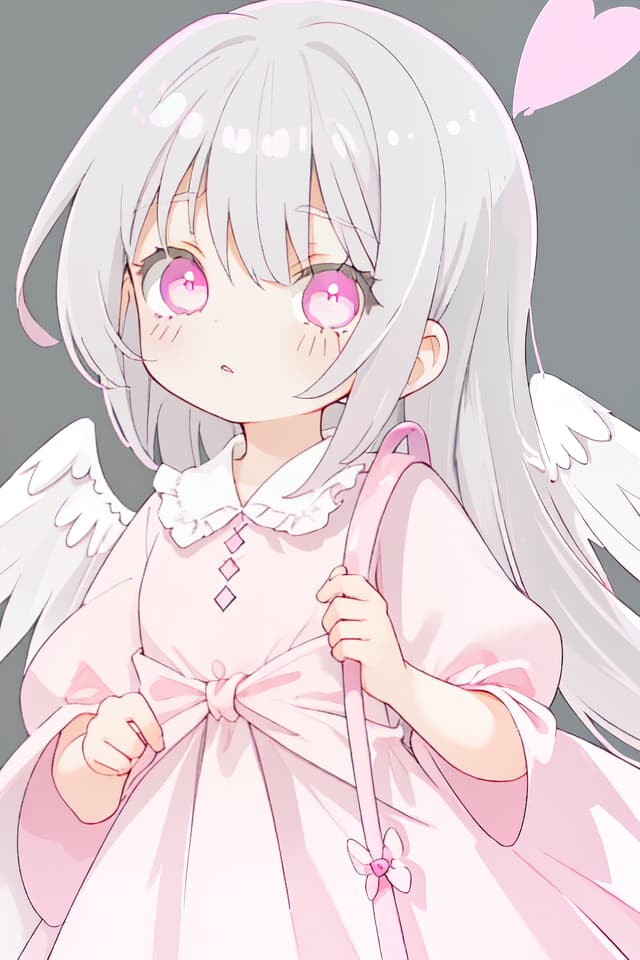  Gray hair Long Eye Pink Angel, Girl Cute