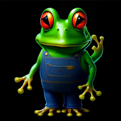mdjrny-v4 style (a frog wearing blue jean), full body, Ghibli style, Anime, vibrant colors, HDR, Enhance, ((plain black background)), masterpiece, highly detailed, 4k, HQ, separate colors, bright colors