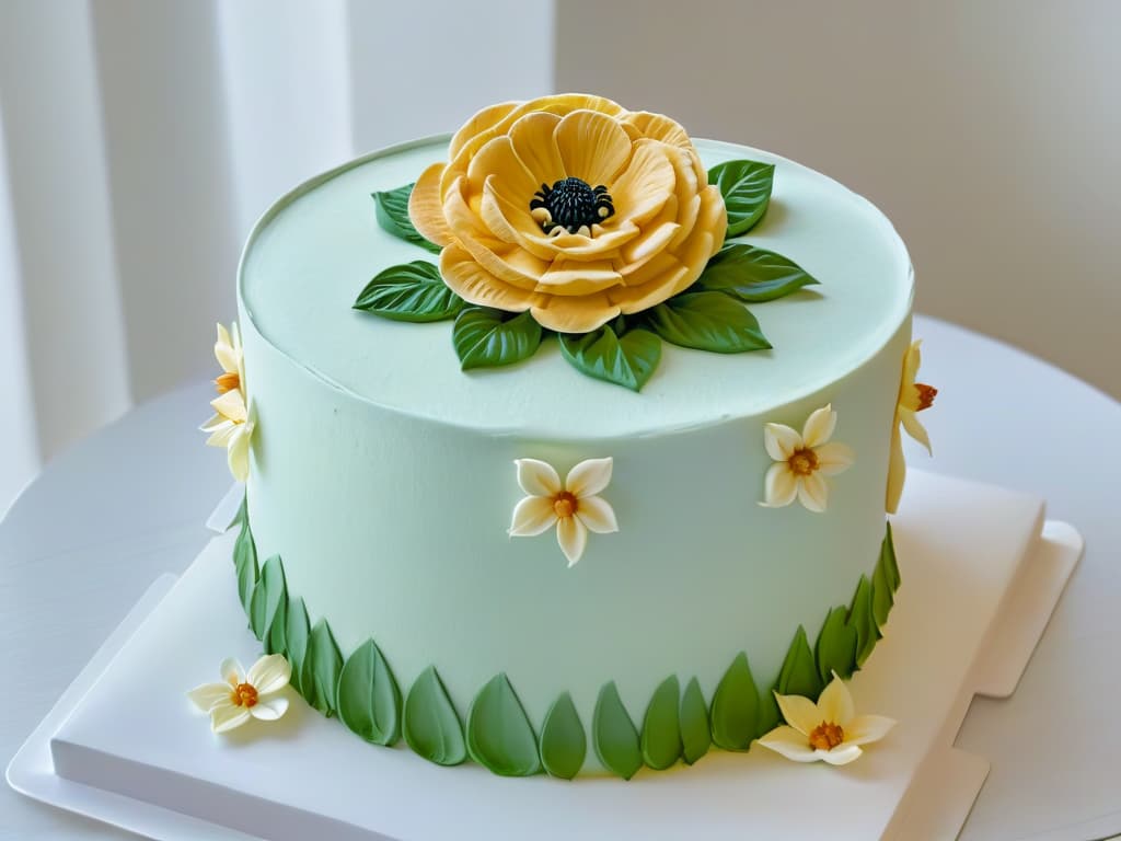  An ultradetailed closeup image of a perfectly sculpted, intricate sugar flower atop a flawlessly frosted cake, showcasing the meticulous artistry and skill involved in pastry decoration. The delicate petals of the flower glisten under a soft, natural light, highlighting the expert craftsmanship and attention to detail essential in the world of pastry competitions. hyperrealistic, full body, detailed clothing, highly detailed, cinematic lighting, stunningly beautiful, intricate, sharp focus, f/1. 8, 85mm, (centered image composition), (professionally color graded), ((bright soft diffused light)), volumetric fog, trending on instagram, trending on tumblr, HDR 4K, 8K