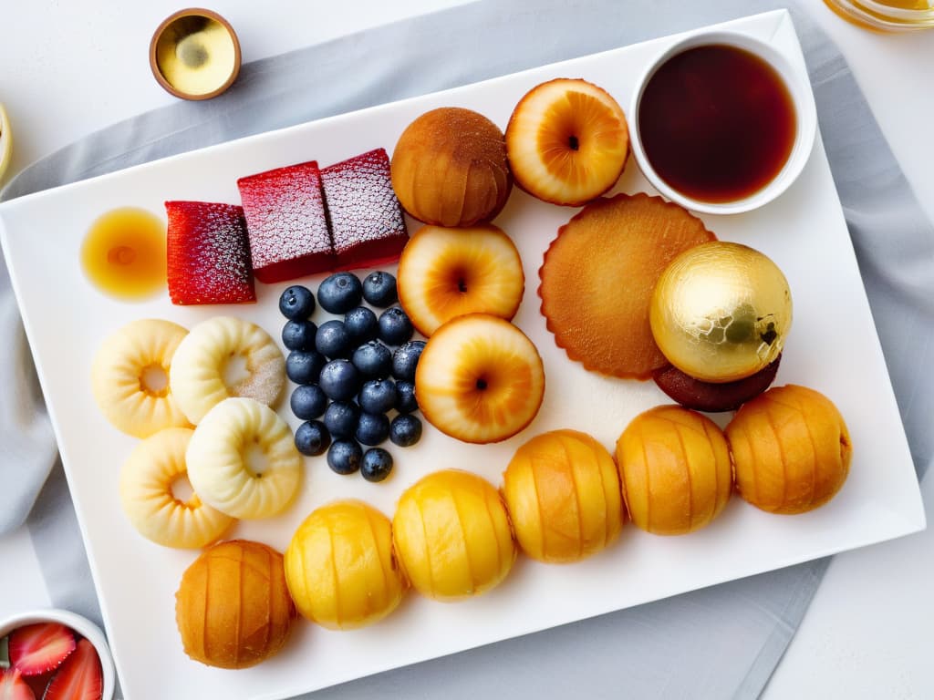  A highresolution, minimalist image of a beautifully arranged Nigerian dessert platter showcasing a colorful array of traditional sweets such as puffpuff, chinchin, and masa balls, garnished with fresh fruits and drizzled with honey, set against a clean, white backdrop to highlight the vibrant colors and textures of the treats. hyperrealistic, full body, detailed clothing, highly detailed, cinematic lighting, stunningly beautiful, intricate, sharp focus, f/1. 8, 85mm, (centered image composition), (professionally color graded), ((bright soft diffused light)), volumetric fog, trending on instagram, trending on tumblr, HDR 4K, 8K