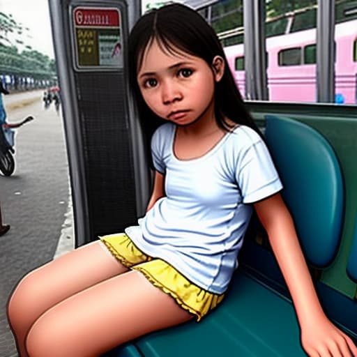  niña de 12 años en calzones en la estación de buses en Vietnam