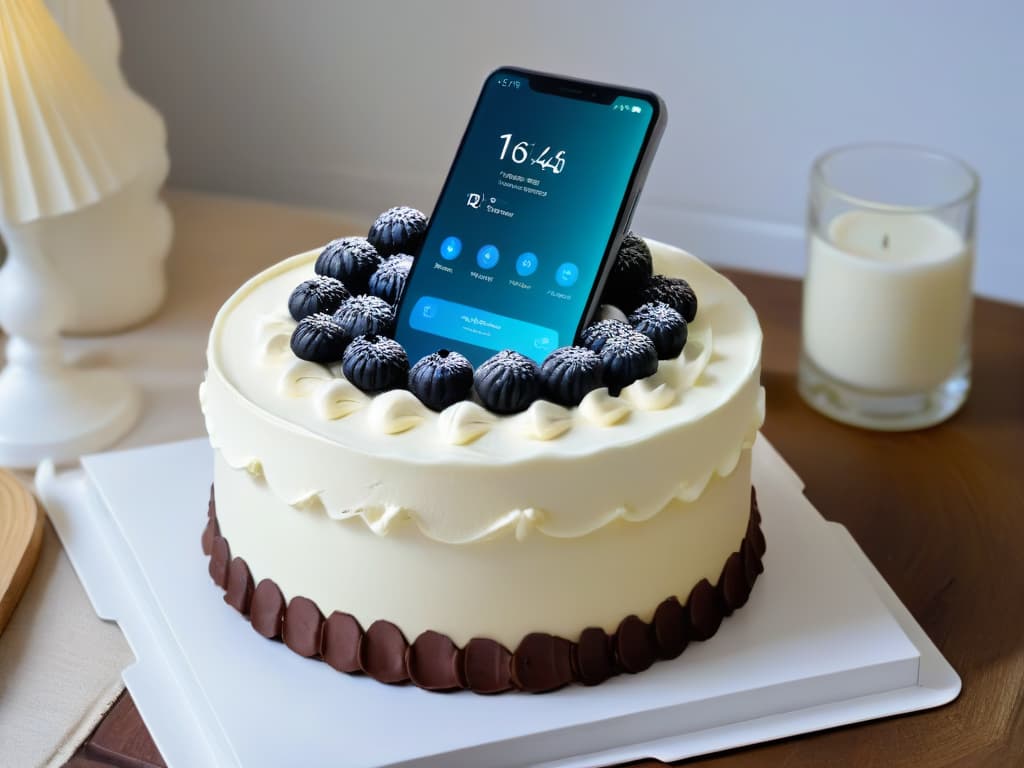  A closeup, ultradetailed image of a sleek, modern smartphone displaying a vibrant, visually appealing digital cake designing application. The app interface is clean and userfriendly, showcasing various tools like icing piping, fondant sculpting, and color palette selection. The design features elegant typography and intuitive icons, embodying the essence of digital baking innovation. hyperrealistic, full body, detailed clothing, highly detailed, cinematic lighting, stunningly beautiful, intricate, sharp focus, f/1. 8, 85mm, (centered image composition), (professionally color graded), ((bright soft diffused light)), volumetric fog, trending on instagram, trending on tumblr, HDR 4K, 8K