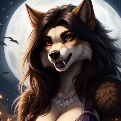  Werewolf girl with fangs and claws, open eyes, digital art, masterpiece, 4k, fine details,