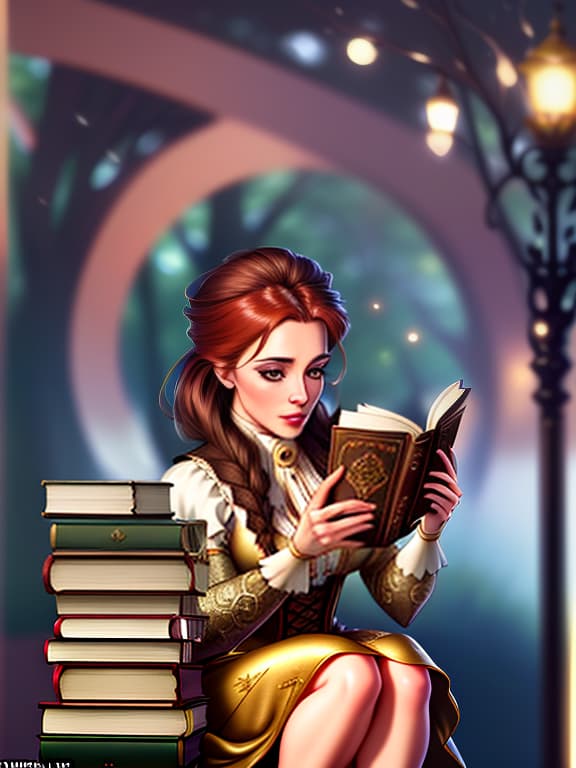  The girl reads books against a background of fairy tale characters., wildlife photography, photograph, high quality, wildlife, f 1.8, soft focus, 8k, national geographic, award winning photograph by nick nichols hyperrealistic, full body, detailed clothing, highly detailed, cinematic lighting, stunningly beautiful, intricate, sharp focus, f/1. 8, 85mm, (centered image composition), (professionally color graded), ((bright soft diffused light)), volumetric fog, trending on instagram, trending on tumblr, HDR 4K, 8K