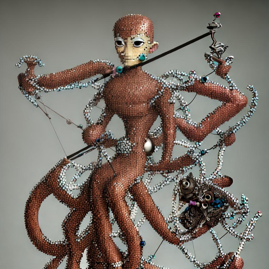  archer, archery, an whimsicallỳ ornate array of about a hundred mechanically interconnected infinite toothed cogwheels, all piggybacking one alien key archery player slighted by gravity, offering a bow made of snake-like satin to shoot exclamatory particles of raw pink pearls, archery