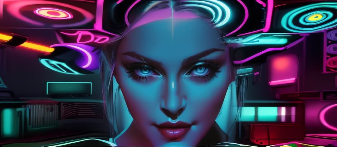  madonna,neon effects, (masterpiece, best quality, ultra-detailed), high contrast, highres, 4K, 8K