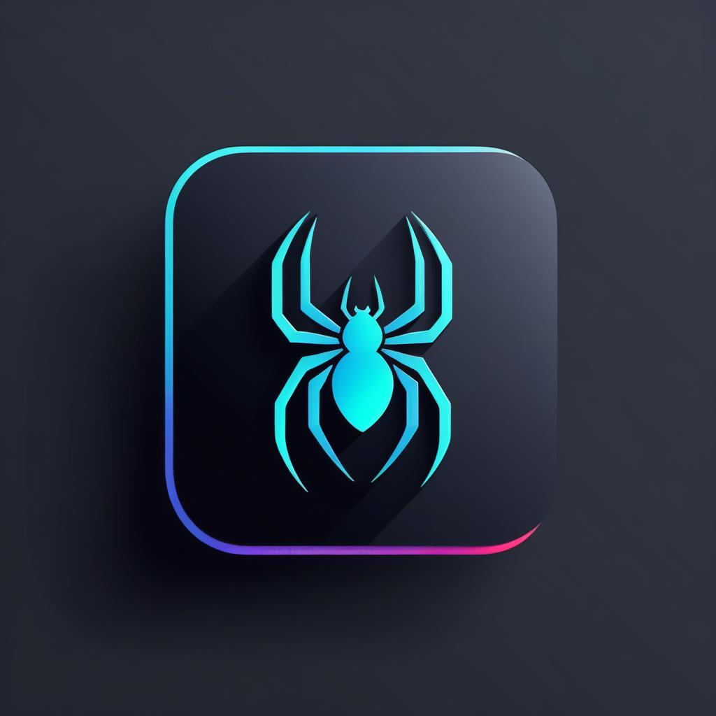  rounded edges square mobile app logo design, flat vector, minimalistic, icon of spider