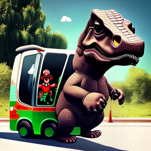 estilovintedois Mario Balotelli whit a t-rex in a scuolabus