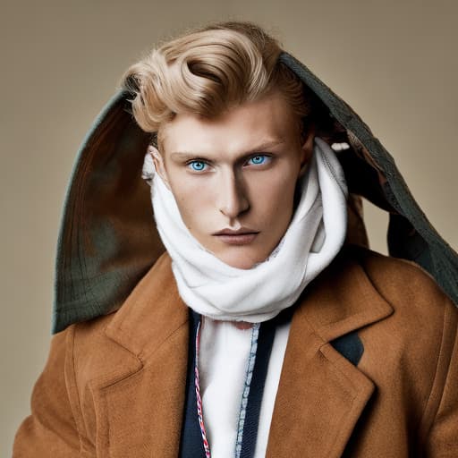 portrait+ style Russian queer supermodel blonde hunk dude face