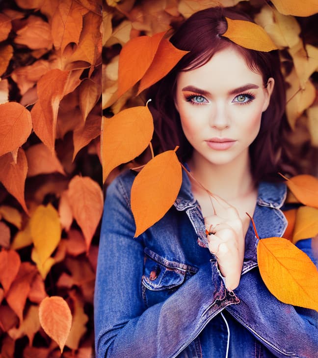 portrait+ style Eyes sparkled with the vibrant colors of autumn leaves