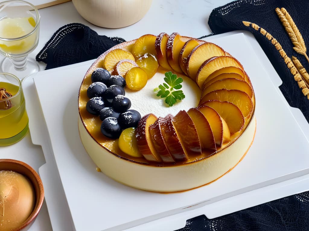  A closeup, ultradetailed image of a beautifully arranged platter of traditional New Year's desserts from various cultures, featuring a slice of Greek Vasilopita, a plate of Spanish Twelve Grapes, a dish of Korean Tteokguk, a portion of Mexican Rosca de Reyes, and a bowl of Scottish Black Bun, all elegantly presented on a sleek, modern white serving tray with delicate gold accents. Each dessert is meticulously garnished with symbolic elements like lucky coins, candles, and auspicious fruits, creating a visually stunning and culturally rich composition that embodies the essence of New Year's sweet traditions worldwide. hyperrealistic, full body, detailed clothing, highly detailed, cinematic lighting, stunningly beautiful, intricate, sharp focus, f/1. 8, 85mm, (centered image composition), (professionally color graded), ((bright soft diffused light)), volumetric fog, trending on instagram, trending on tumblr, HDR 4K, 8K