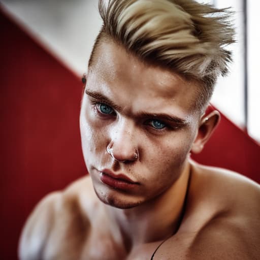 portrait+ style russian homosexual queer powerlifter blonde very cute dude face