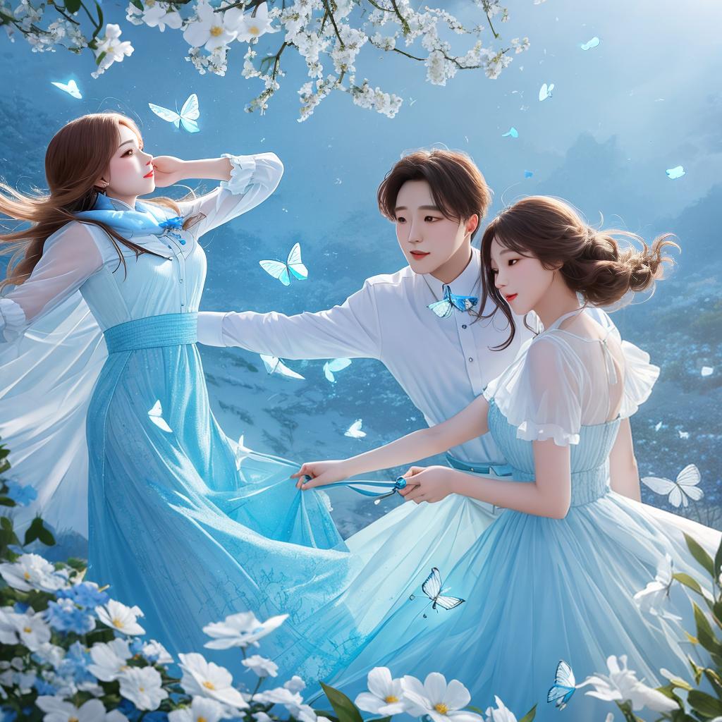  masterpiece, best quality, (Fidelity: 1.4), Best Quality, Masterpiece, Ultra High Resolution, Two Lovers Engaging in Coitus For Procreation, Light Blue Butterfly Flying, cinematic lighting effects