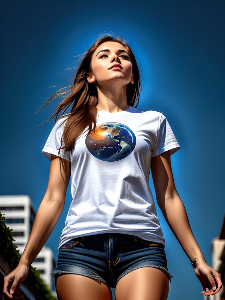  t-shirt print design, HDR photo of girl in full growth, looking up, Without clothing, small, realistic skin texture, long brown hair, without, top down shot, nikon d850, portrait photography in social networks, clear and without filters, a masterpiece, photorealistic, carefully crafted skin, complex details, dramatic shot, warm shades and semitones, cinematic light, ultra-high resolution shadows, RAW image format, the highest level of detail, close-up , detailed , magnified , by David Maitland , Thomas Shahan , Nicky Bay , Levon Biss , Erez Marom