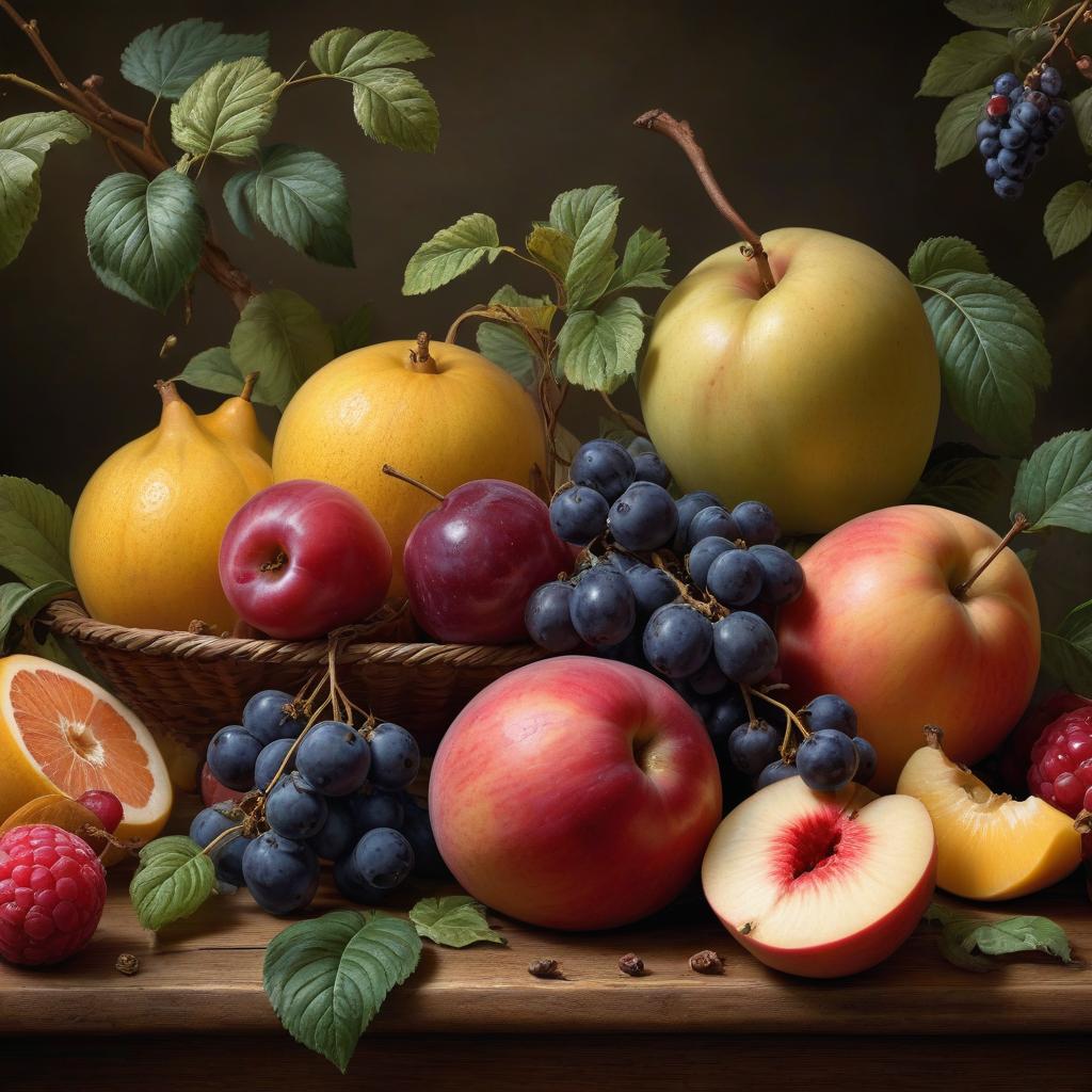  hyperrealistic art fruit is a still life painted in broad strokes in the Flemish style of the 17th century by the artist Paul Rubens . extremely high resolution details, photographic, realism pushed to extreme, fine texture, incredibly lifelike hyperrealistic, full body, detailed clothing, highly detailed, cinematic lighting, stunningly beautiful, intricate, sharp focus, f/1. 8, 85mm, (centered image composition), (professionally color graded), ((bright soft diffused light)), volumetric fog, trending on instagram, trending on tumblr, HDR 4K, 8K