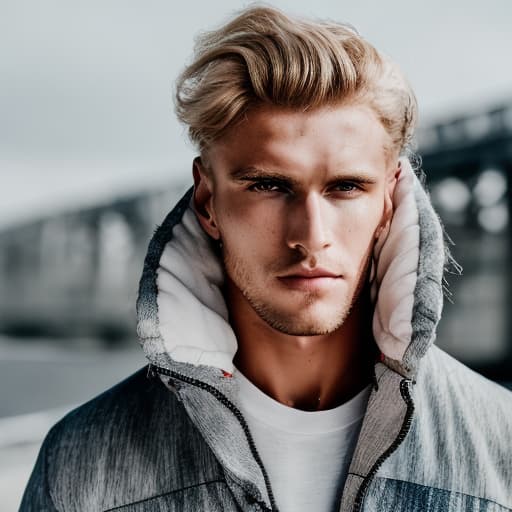 portrait+ style Russian queer fitness model blonde hunk dude face