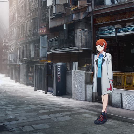  captura de pantalla bungou stray dogs, Chica de 15 años con flequillo cabello corto de color rojo, ojos azules, camisa blanca, chaqueta azul, Falda negra, medias blancas y zapatillas negras hyperrealistic, full body, detailed clothing, highly detailed, cinematic lighting, stunningly beautiful, intricate, sharp focus, f/1. 8, 85mm, (centered image composition), (professionally color graded), ((bright soft diffused light)), volumetric fog, trending on instagram, trending on tumblr, HDR 4K, 8K