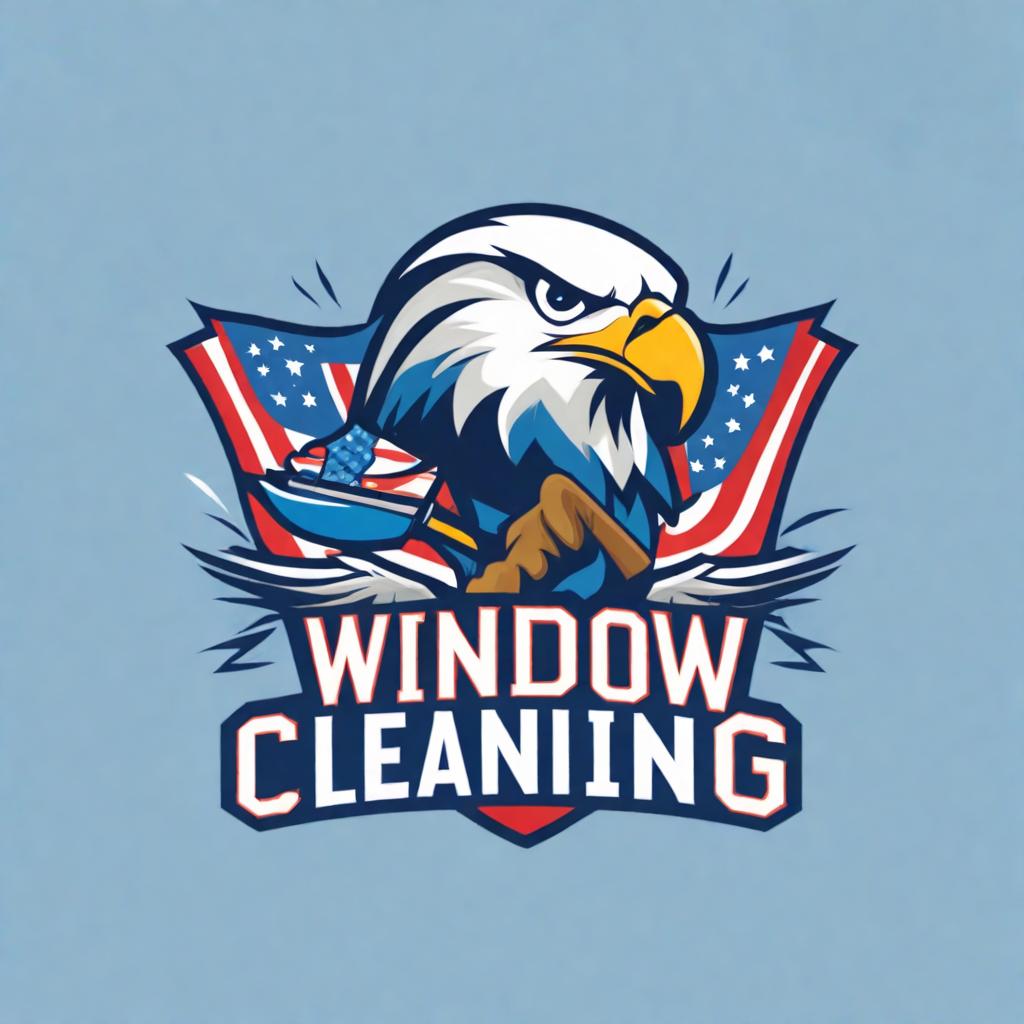  logo for window cleaning company with a patriotic eagle holding a sponge