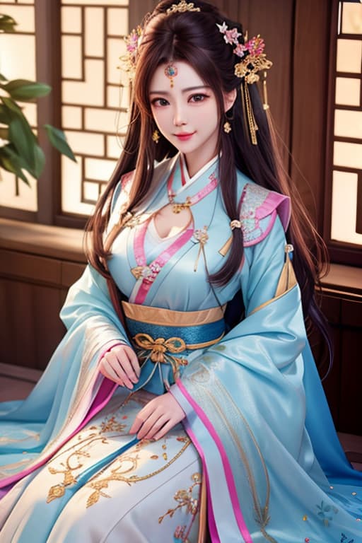  best quality, masterpiece, highres, 1girl,blush,(seductive smile:0.8),star shaped pupils,china hanfu,hair ornament,necklace, jewelry,Beautiful face,upon body, tyndall effect,photorealistic, dark studio, rim lighting, two tone lighting,(high detailed skin:1.2), 8k uhd, dslr, soft lighting, high quality, volumetric lighting, candid, Photograph, high resolution, 4k, 8k, Bokeh hyperrealistic, full body, detailed clothing, highly detailed, cinematic lighting, stunningly beautiful, intricate, sharp focus, f/1. 8, 85mm, (centered image composition), (professionally color graded), ((bright soft diffused light)), volumetric fog, trending on instagram, trending on tumblr, HDR 4K, 8K