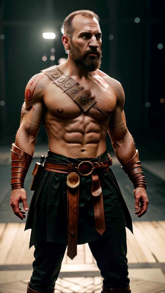  god of war hyperrealistic, full body, detailed clothing, highly detailed, cinematic lighting, stunningly beautiful, intricate, sharp focus, f/1. 8, 85mm, (centered image composition), (professionally color graded), ((bright soft diffused light)), volumetric fog, trending on instagram, trending on tumblr, HDR 4K, 8K