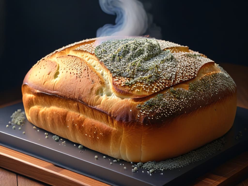  A closeup, ultradetailed image of freshly baked artisan bread topped with a sprinkling of poppy seeds, showcasing the intricate texture and golden crust. hyperrealistic, full body, detailed clothing, highly detailed, cinematic lighting, stunningly beautiful, intricate, sharp focus, f/1. 8, 85mm, (centered image composition), (professionally color graded), ((bright soft diffused light)), volumetric fog, trending on instagram, trending on tumblr, HDR 4K, 8K