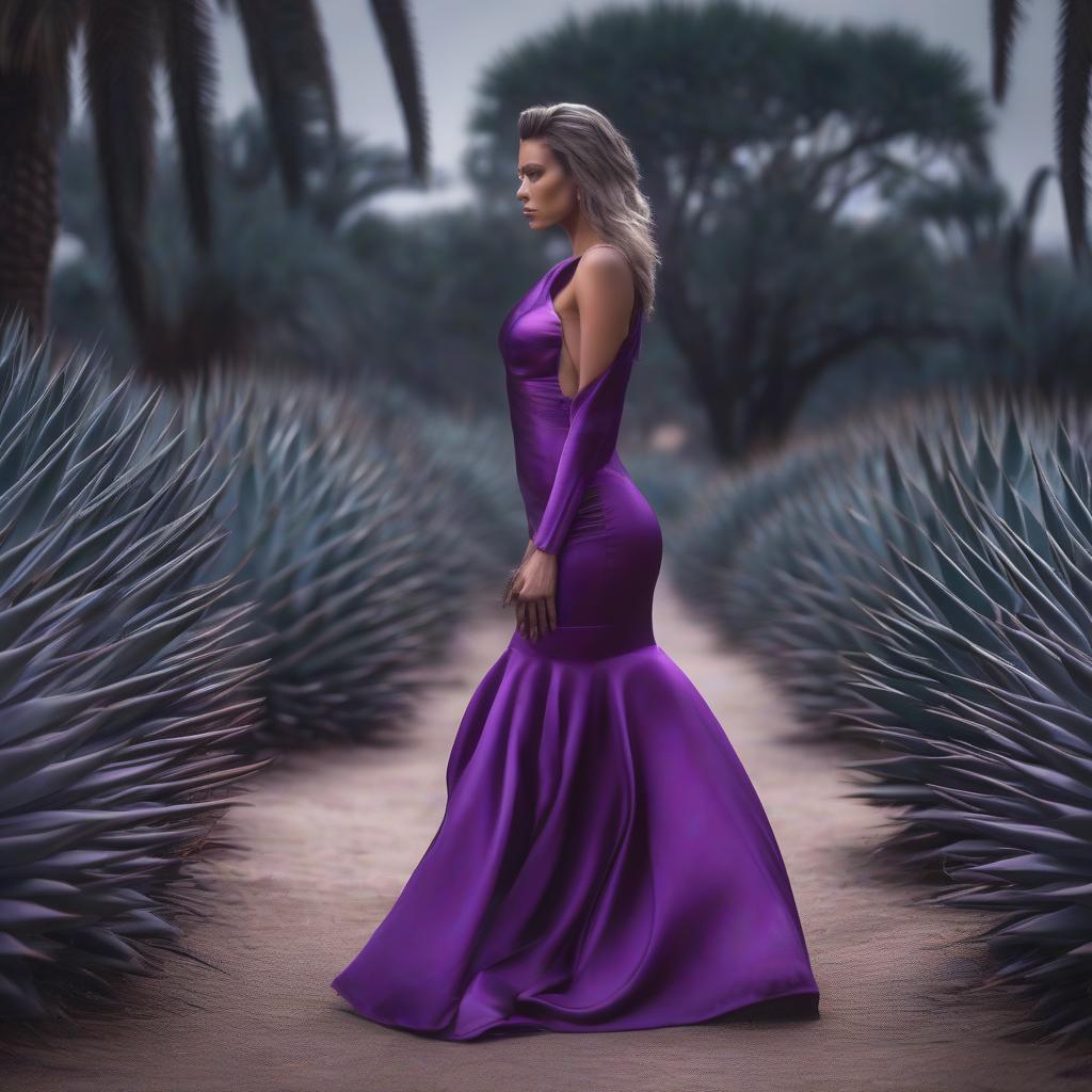  Sad beauty in a violet dress with an agave hyperrealistic, full body, detailed clothing, highly detailed, cinematic lighting, stunningly beautiful, intricate, sharp focus, f/1. 8, 85mm, (centered image composition), (professionally color graded), ((bright soft diffused light)), volumetric fog, trending on instagram, trending on tumblr, HDR 4K, 8K