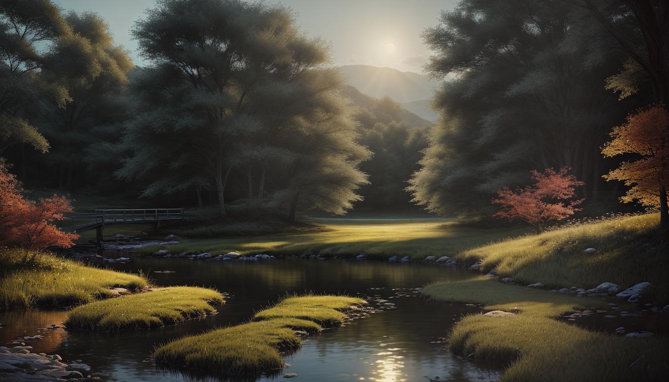  digital illustration, A serene, open space with soft lighting, calming landscape, stillness, tranquility, looking at viewer, dynamic pose, (intricate details, masterpiece, best quality)