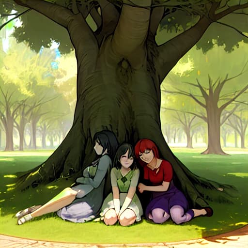  sad women under the tree