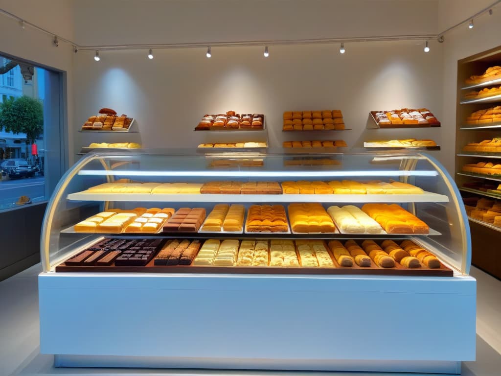  An ultradetailed image of a sophisticated and modern pastry shop interior, showcasing a sleek counter with an array of colorful, meticulously crafted pastries on display. The setting exudes a sense of elegance and professionalism, with soft ambient lighting highlighting the intricate details of the desserts and the clean, minimalist design of the space. Customers can be seen engaged in conversation, adding a touch of liveliness to the serene atmosphere. hyperrealistic, full body, detailed clothing, highly detailed, cinematic lighting, stunningly beautiful, intricate, sharp focus, f/1. 8, 85mm, (centered image composition), (professionally color graded), ((bright soft diffused light)), volumetric fog, trending on instagram, trending on tumblr, HDR 4K, 8K