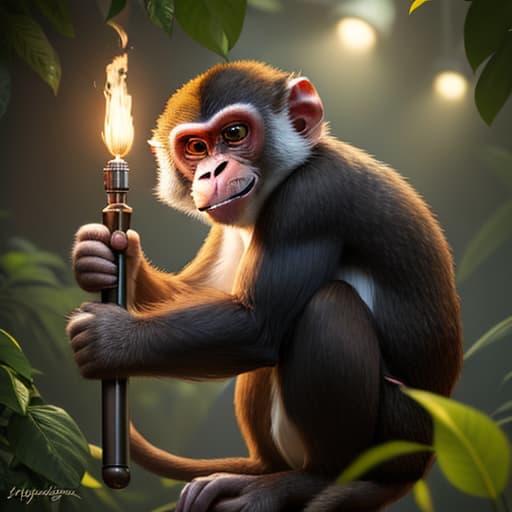  "Imagine a mischievous monkey in a vibrant jungle setting, wielding a wrench in its tiny, nimble hands. Capture the magical moment as the clever primate peers curiously at the tool before embarking on an adventurous endeavor. Embrace your artistic skills to bring to life this whimsical scene of a monkey holding a wrench, igniting a sense of wonder and playfulness within the viewers. Let the colorful details and lively expressions of the monkey infuse the artwork with a hearty dose of charm and intrigue. Unleash your creative prowess and transport us into a world where animals lead extraordinary lives, showcasing the harmony between nature and the unexpected prowess of our animal friends." hyperrealistic, full body, detailed clothing, highly detailed, cinematic lighting, stunningly beautiful, intricate, sharp focus, f/1. 8, 85mm, (centered image composition), (professionally color graded), ((bright soft diffused light)), volumetric fog, trending on instagram, trending on tumblr, HDR 4K, 8K