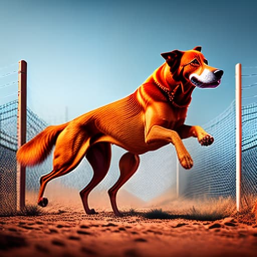 estilovintedois A red dog jumps over the fence Minimalist Marvels hyperrealistic, full body, detailed clothing, highly detailed, cinematic lighting, stunningly beautiful, intricate, sharp focus, f/1. 8, 85mm, (centered image composition), (professionally color graded), ((bright soft diffused light)), volumetric fog, trending on instagram, trending on tumblr, HDR 4K, 8K