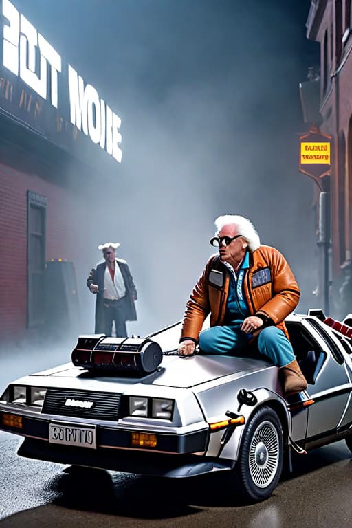  Back to the Future but with Mickey Mouse and Goofy as Marty and Doc Brown hyperrealistic, full body, detailed clothing, highly detailed, cinematic lighting, stunningly beautiful, intricate, sharp focus, f/1. 8, 85mm, (centered image composition), (professionally color graded), ((bright soft diffused light)), volumetric fog, trending on instagram, trending on tumblr, HDR 4K, 8K