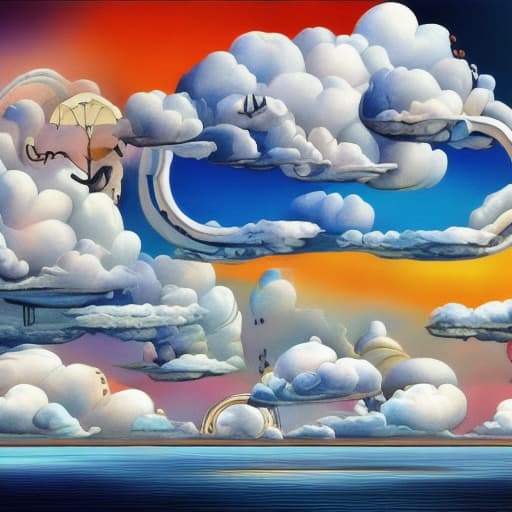  A floating city in the clouds, in the style of Salvador Dali