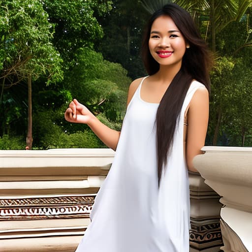  Cambodian Young woman, wearing a traditional Khmer white sleeveless full-length top, wide angle shot showing the full body,concept art