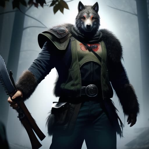  fusion Jason Voorhees and a Wolf, long snout, machete,, (masterpiece, best quality:1.5), HDR 4K, 8K