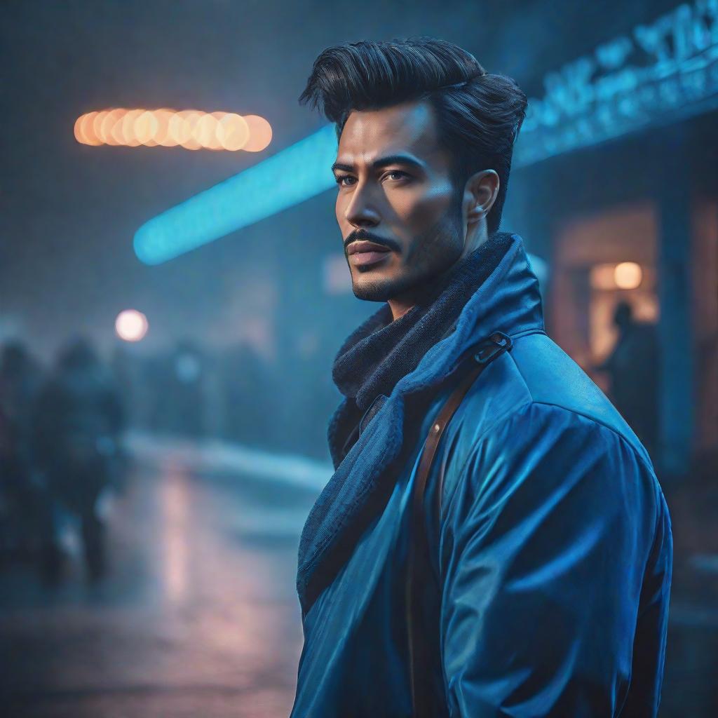  A blue square hyperrealistic, full body, detailed clothing, highly detailed, cinematic lighting, stunningly beautiful, intricate, sharp focus, f/1. 8, 85mm, (centered image composition), (professionally color graded), ((bright soft diffused light)), volumetric fog, trending on instagram, trending on tumblr, HDR 4K, 8K