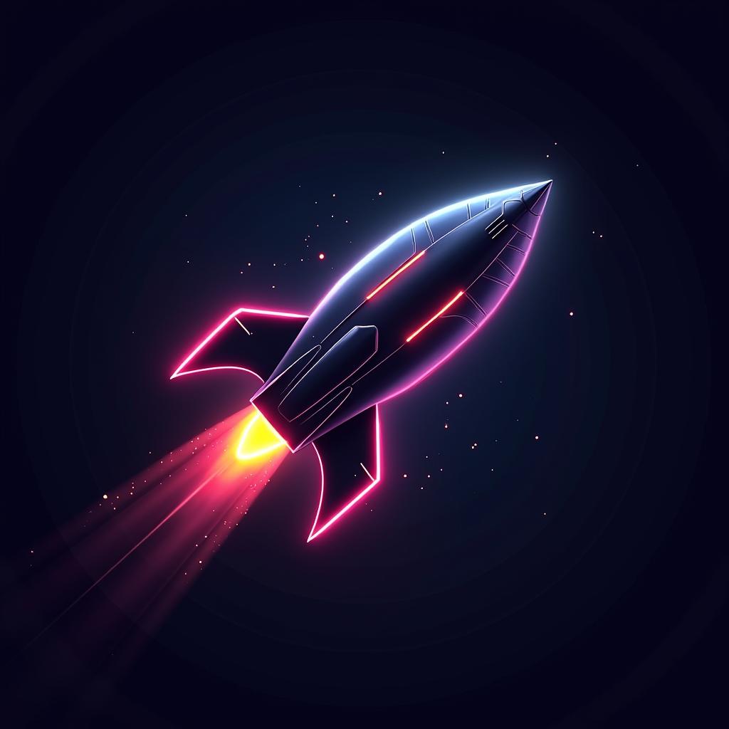  a rocket, (logo), advanced, high tech, sleek, sci fi, abstract, digital elements, metallic, neon colors, progressive