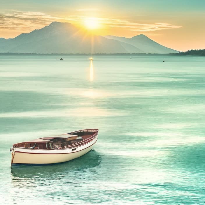  Mountains, lakes, boats, sun