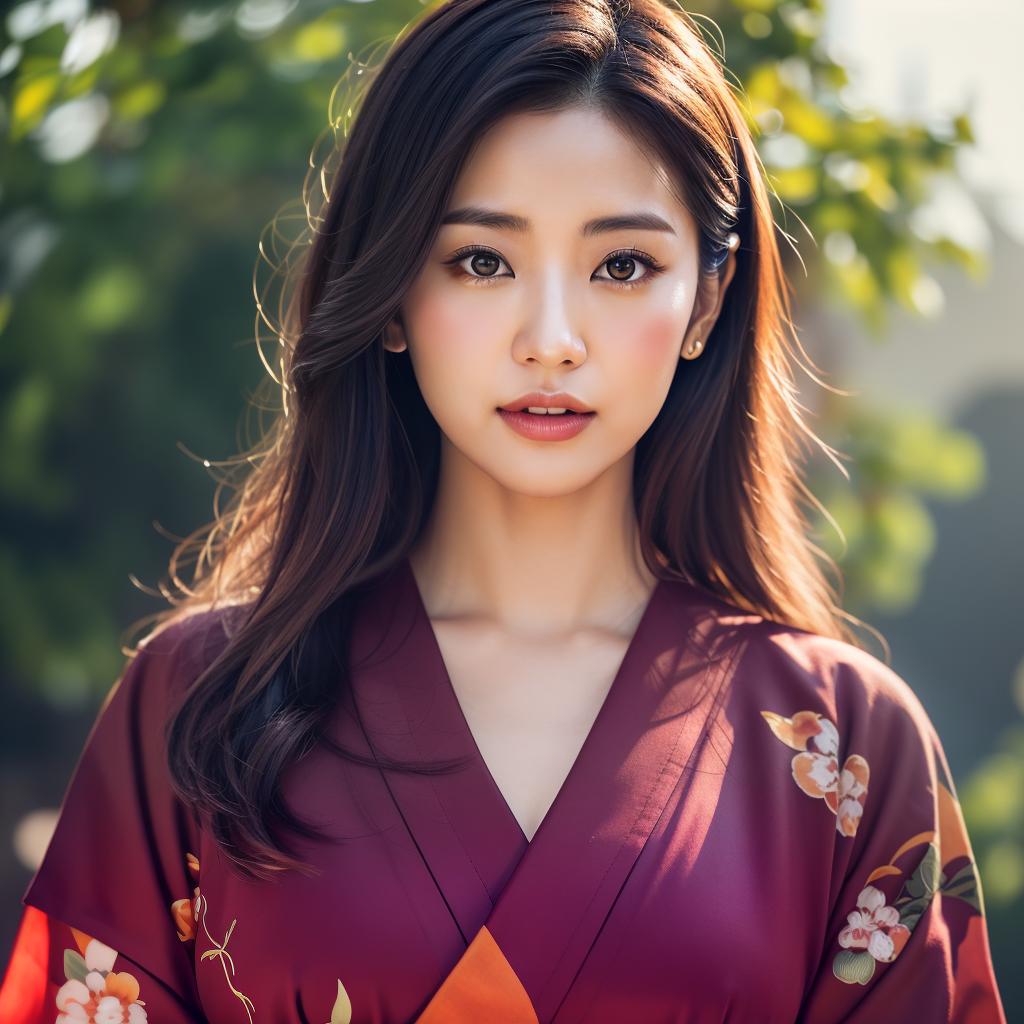  (masterpiece:1.3), (8k, photorealistic, photo, best quality: 1.4), (Japanese woman wearing clothes:),(realistic face), realistic eyes, (realistic skin), beautiful skin, kimono, (perfect body:1.3), (detailed body:1.2), hyperrealistic, full body, detailed clothing, highly detailed, cinematic lighting, stunningly beautiful, intricate, sharp focus, f/1. 8, 85mm, (centered image composition), (professionally color graded), ((bright soft diffused light)), volumetric fog, trending on instagram, trending on tumblr, HDR 4K, 8K