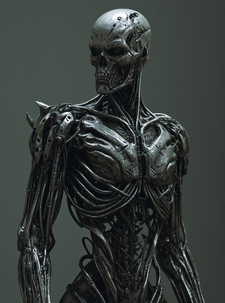  detail, photo, cinscene, dreamwalking create a highly detailed, dynamic portrait of an evil, cyborg terminator robot. incorporate hidden details and a hyper realistic attention to detail. achieve a style with high dynamic range, delivering a packed composition with an aspect. do full endoskeleton. a bit muscular 8 foot tall male. keep it as original as image just make it in warrior poses.