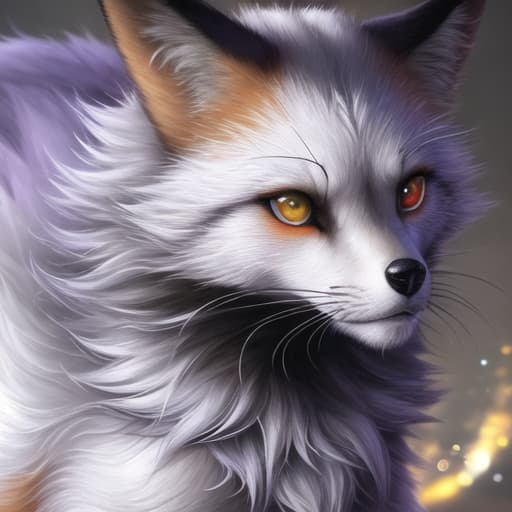  fox orange fur, and heterochromia. black nose. One eye green and the other bright purple. hyperrealistic, full body, detailed clothing, highly detailed, cinematic lighting, stunningly beautiful, intricate, sharp focus, f/1. 8, 85mm, (centered image composition), (professionally color graded), ((bright soft diffused light)), volumetric fog, trending on instagram, trending on tumblr, HDR 4K, 8K