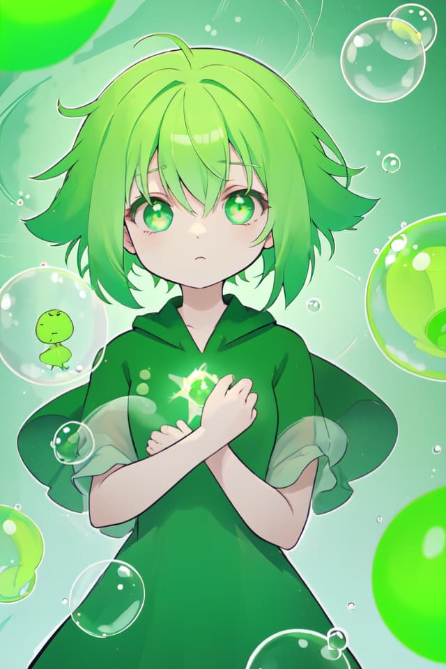  Green hair character bubble shot