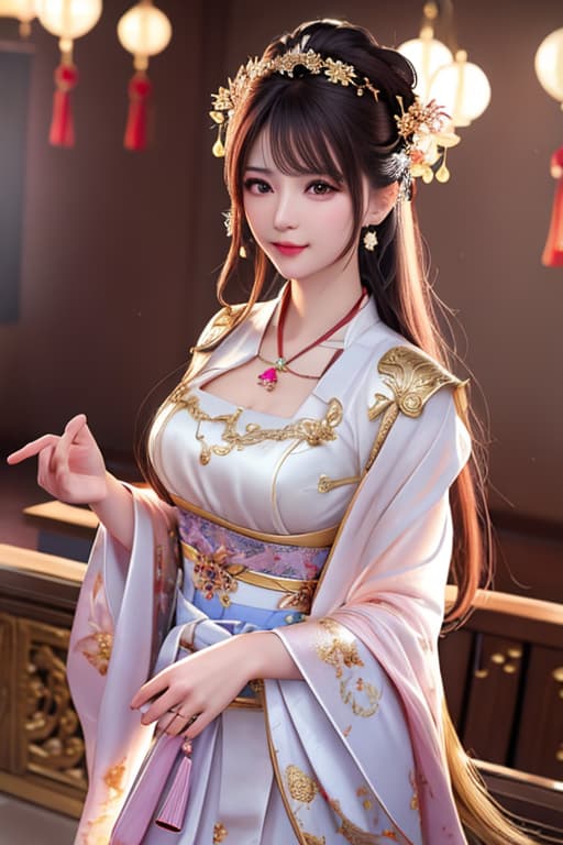  best quality, masterpiece, highres, 1girl,blush,(seductive smile:0.8),star shaped pupils,china hanfu,hair ornament,necklace, jewelry,Beautiful face,upon body, tyndall effect,photorealistic, dark studio, rim lighting, two tone lighting,(high detailed skin:1.2), 8k uhd, dslr, soft lighting, high quality, volumetric lighting, candid, Photograph, high resolution, 4k, 8k, Bokeh hyperrealistic, full body, detailed clothing, highly detailed, cinematic lighting, stunningly beautiful, intricate, sharp focus, f/1. 8, 85mm, (centered image composition), (professionally color graded), ((bright soft diffused light)), volumetric fog, trending on instagram, trending on tumblr, HDR 4K, 8K