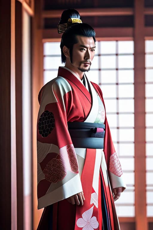  Futuristic samurai, in a kimono, with geometric patterns on it, in neo lighting hyperrealistic, full body, detailed clothing, highly detailed, cinematic lighting, stunningly beautiful, intricate, sharp focus, f/1. 8, 85mm, (centered image composition), (professionally color graded), ((bright soft diffused light)), volumetric fog, trending on instagram, trending on tumblr, HDR 4K, 8K