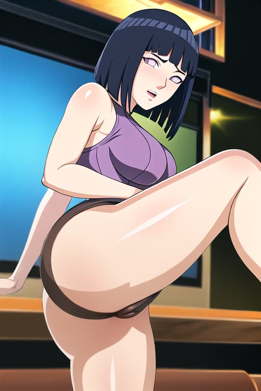  hinata\(boruto\),(masterpiece, best quality:1.2), illustration, absurdres, highres, extremely detailed,looking_at_ass,nightclub,fat_mons,2girls leg up ((((tribadism)))) sexual suggestive juice female female sweatdrop