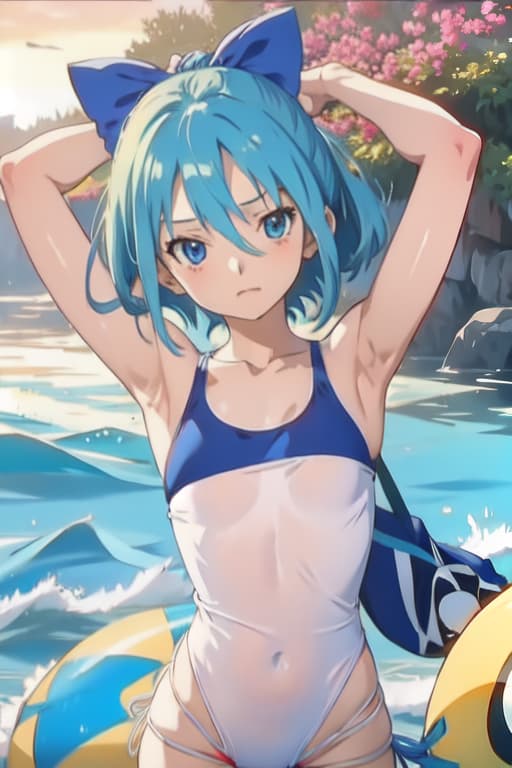  Cirno, one piece swimsuit, Ghibli style