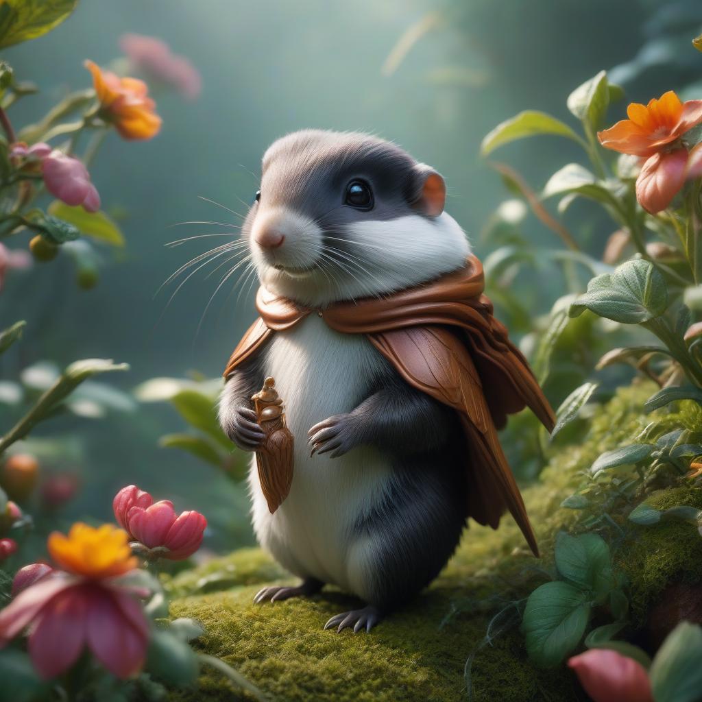  The noble mole, Thumbelina's fiancé from the fairy tale Thumbelina. hyperrealistic, full body, detailed clothing, highly detailed, cinematic lighting, stunningly beautiful, intricate, sharp focus, f/1. 8, 85mm, (centered image composition), (professionally color graded), ((bright soft diffused light)), volumetric fog, trending on instagram, trending on tumblr, HDR 4K, 8K