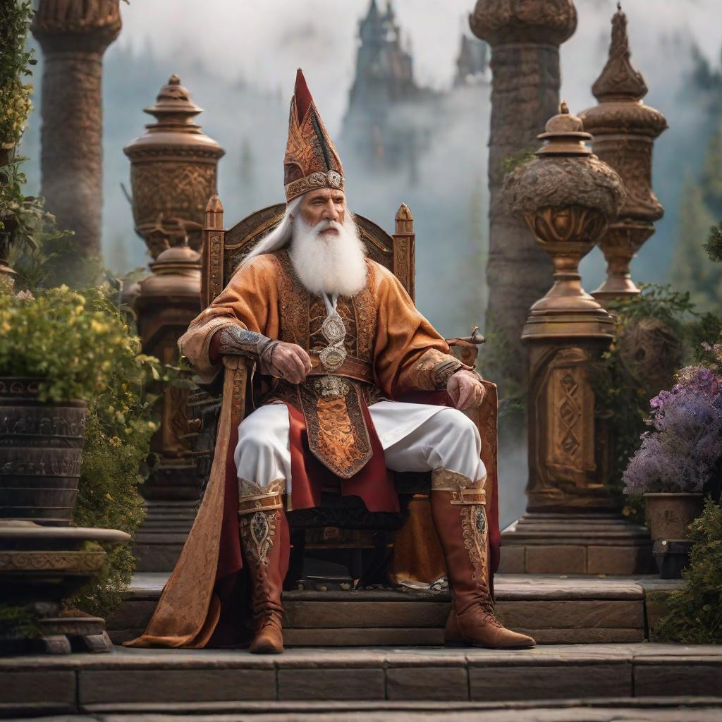  The design of an elder of magicians named Avandor hyperrealistic, full body, detailed clothing, highly detailed, cinematic lighting, stunningly beautiful, intricate, sharp focus, f/1. 8, 85mm, (centered image composition), (professionally color graded), ((bright soft diffused light)), volumetric fog, trending on instagram, trending on tumblr, HDR 4K, 8K