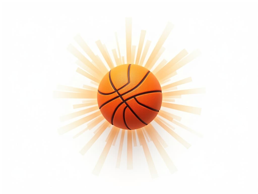  focus basketball, ai abstract, rays coming from it, vector, tech, illustraction, white background, monochromatic, single orange ball